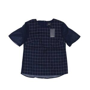 Armani Exchange Women's Navy Pieced Sheer Woven Tee - Retail $110 - NWT